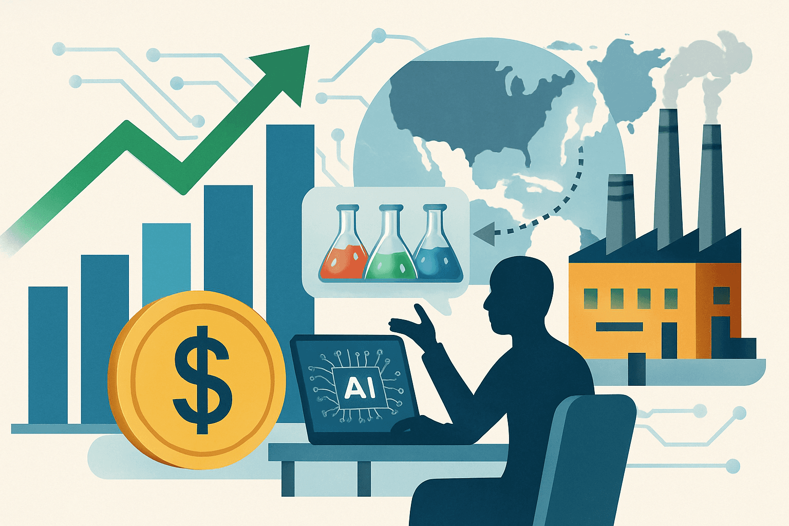 AI-generated illustration accompanying the story: Scimplify raises $25M to challenge China’s grip on critical materials with AI