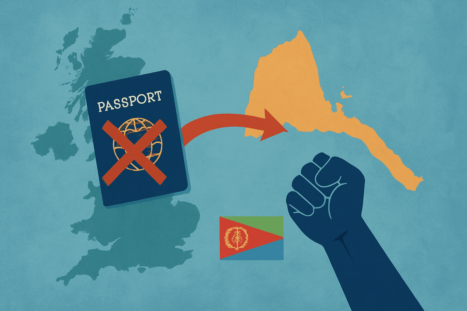 AI-generated illustration accompanying the story: UK threatens to ban Eritreans over migrant return policy