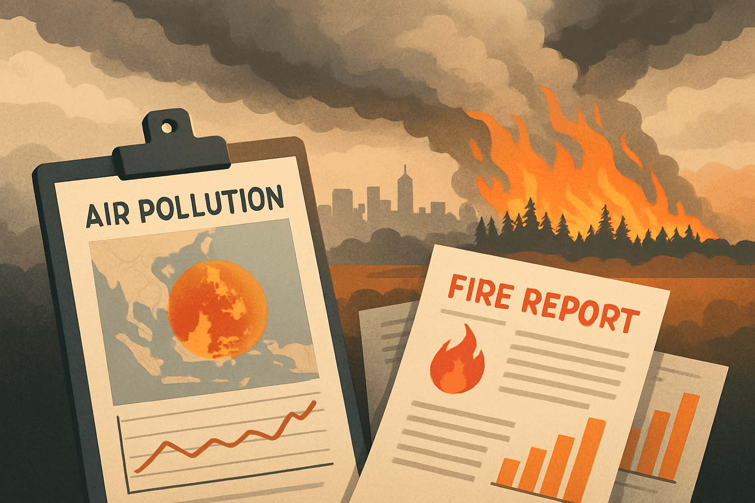 AI-generated illustration accompanying the story: Hazardous air documented across Kalimantan as fires continued
