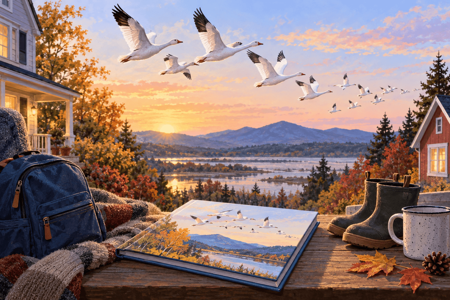 AI-generated illustration accompanying the story: A boy, his grandfather and the snow geese at the heart of a new picture book