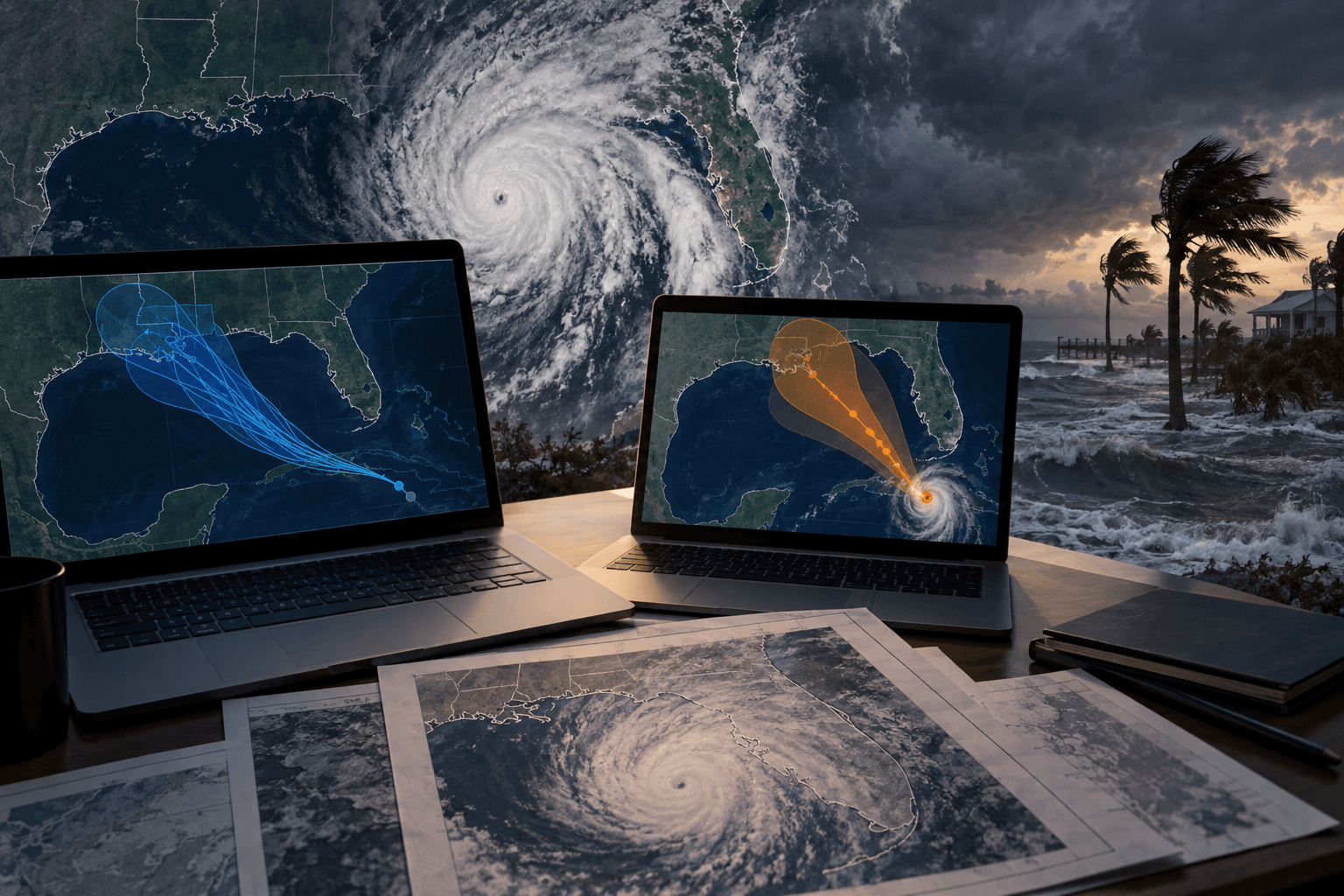 AI-generated illustration accompanying the story: AI Hurricane Forecast Got Isaias’ Track Right—But Not Its Strength