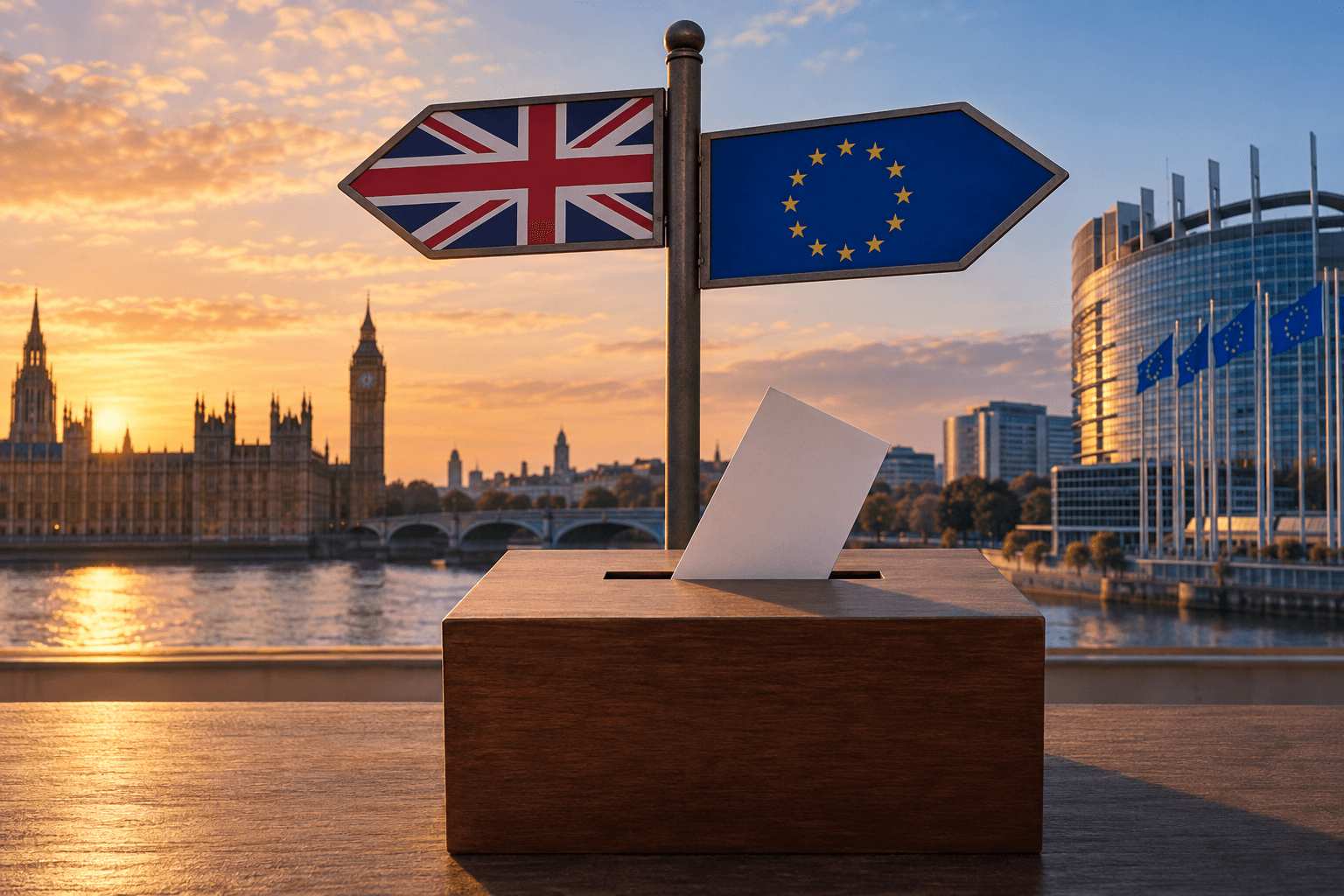 AI-generated illustration accompanying the story: Burnham says any return to EU free movement would need a referendum