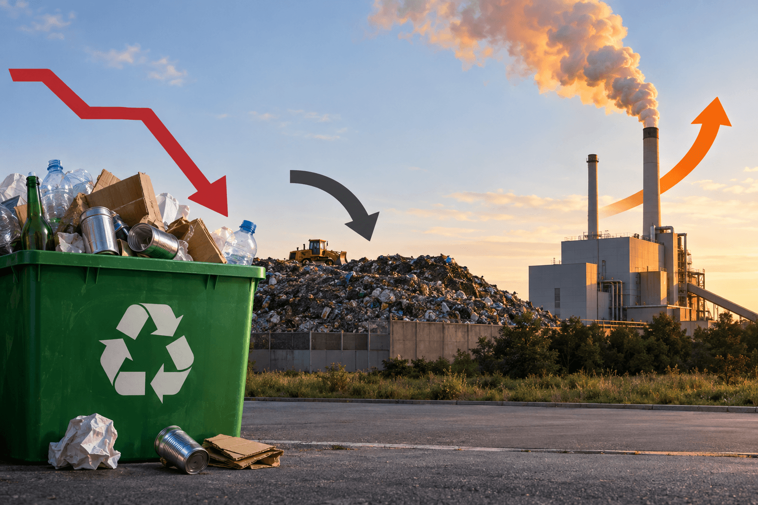 AI-generated illustration accompanying the story: Scotland’s household recycling rate falls to 42.8%