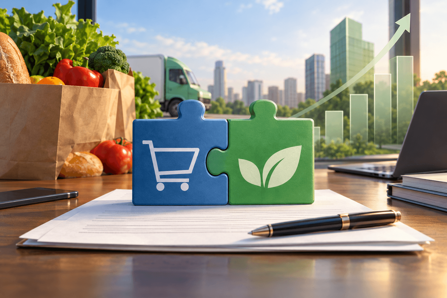AI-generated illustration accompanying the story: DoorDash agrees to buy Instacart in $17 billion grocery-delivery deal