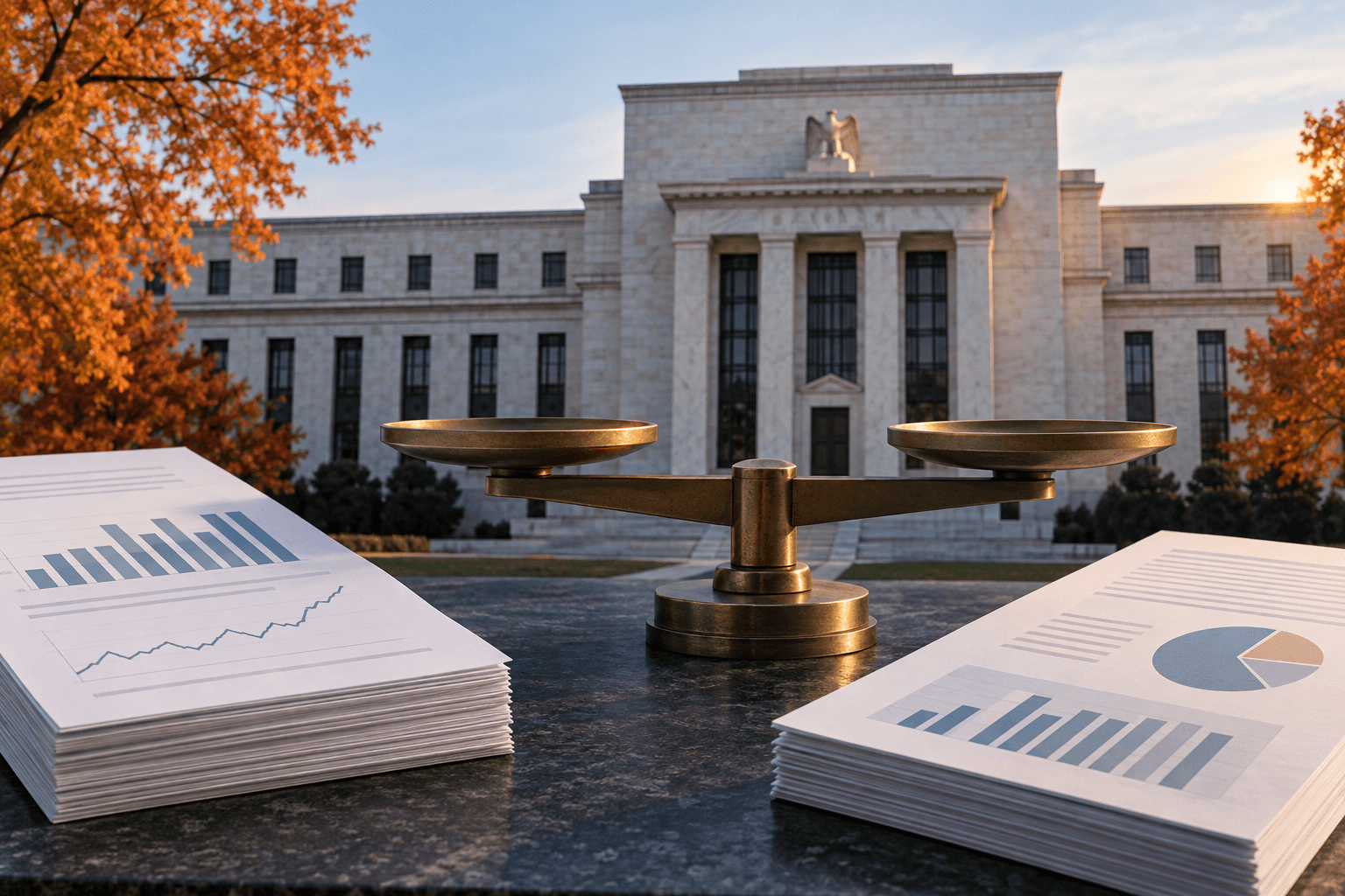 AI-generated illustration accompanying the story: Fed maintains rates as September inflation data and GDP release are scheduled