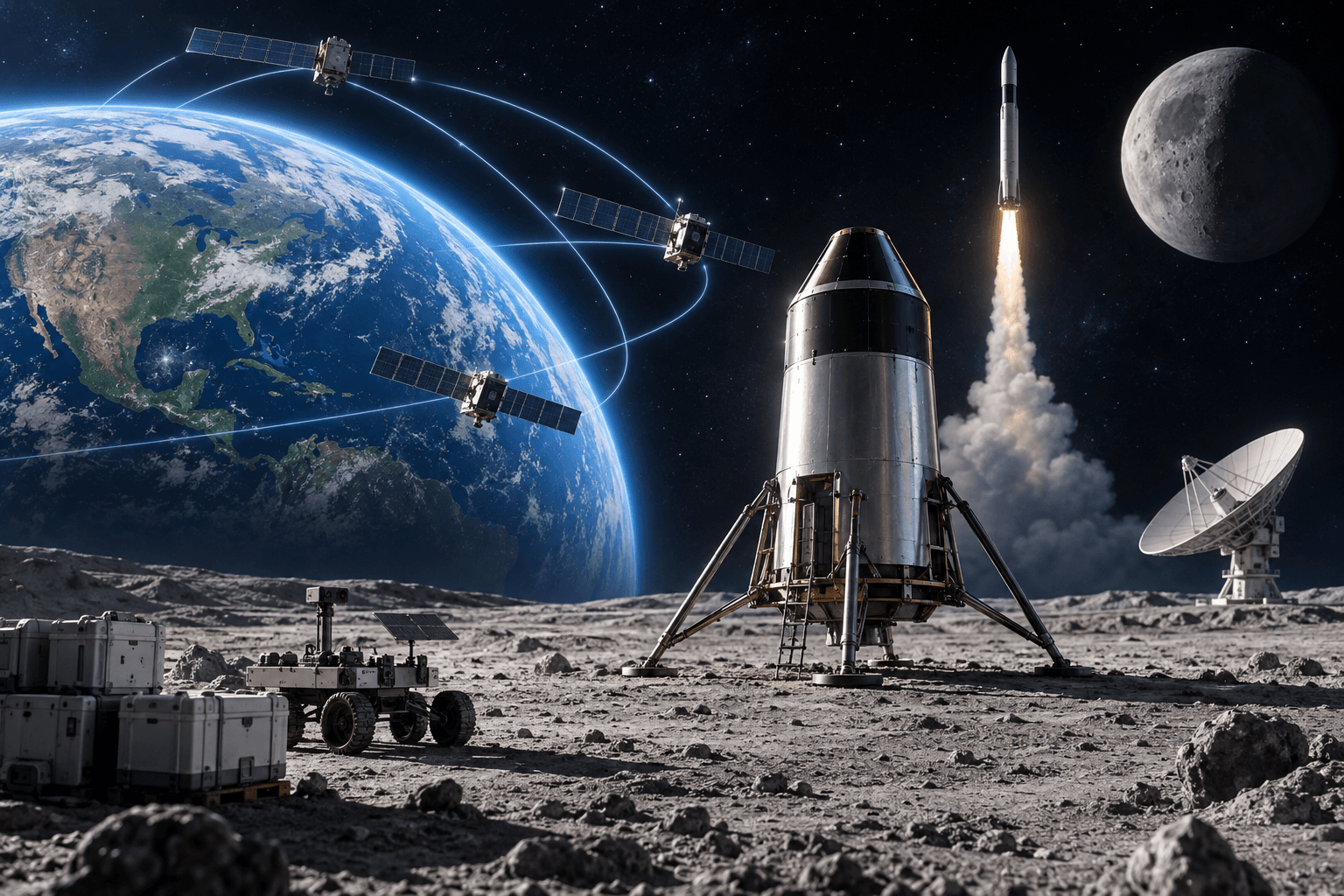 AI-generated illustration accompanying the story: SpaceX’s expanding businesses put NASA’s Artemis plans in sharper focus