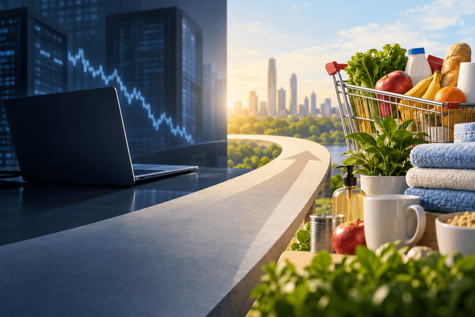 AI-generated illustration accompanying the story: Jim Cramer says it’s time to look beyond tech. Here are 4 consumer stocks he likes